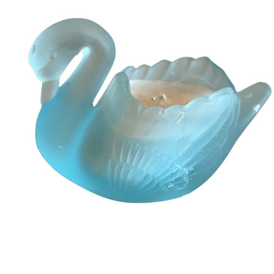 Vintage Frosted Aqua Blue Satin Glass Swan Candle Holder
